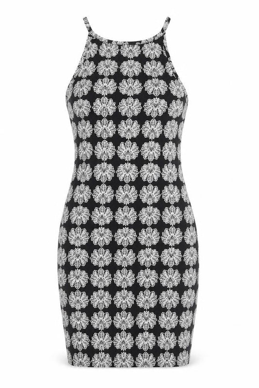 TALLY WEiJL Womens Black Geometric Cotton Bodycon Size S Boat Neck Pullover