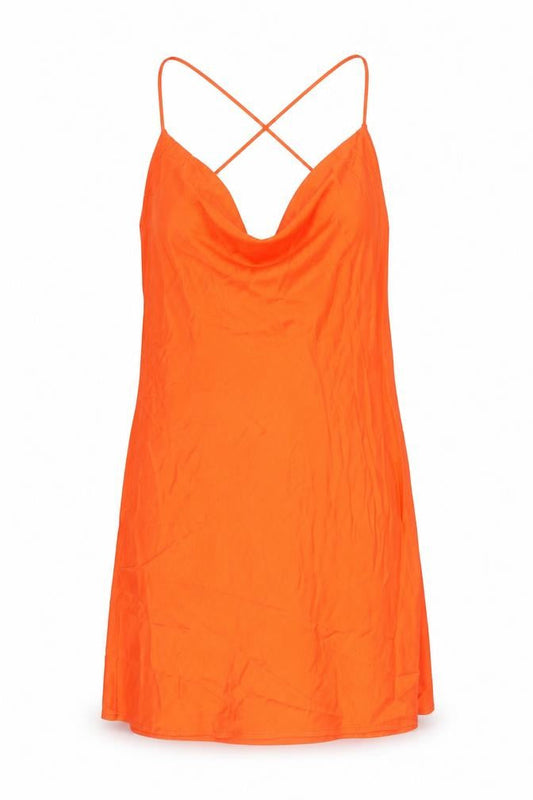 Zara Womens Orange Viscose Slip Dress Size M Cowl Neck Pullover