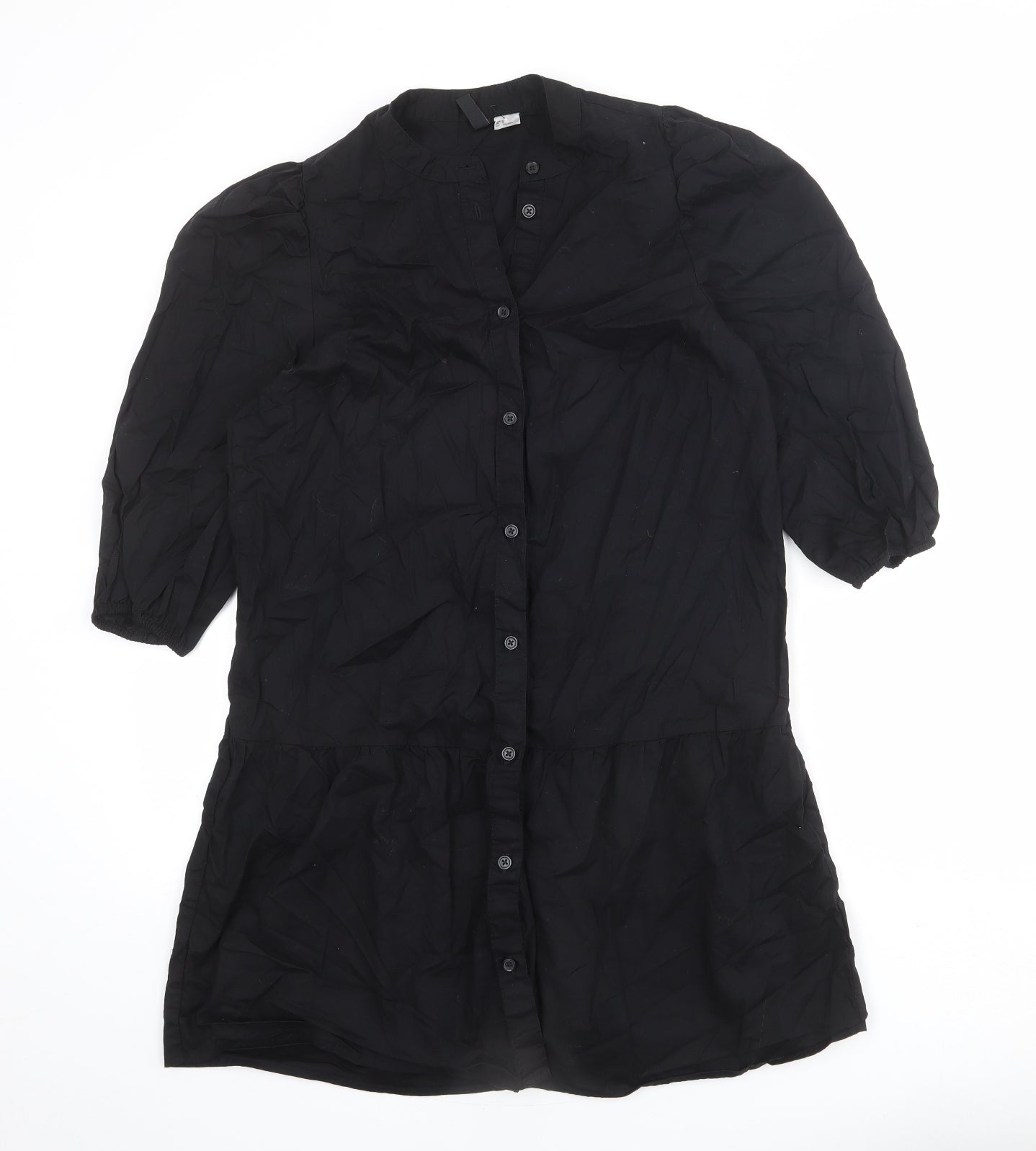 Divided by H&M Womens Black 100% Cotton A-Line Size S Round Neck Button
