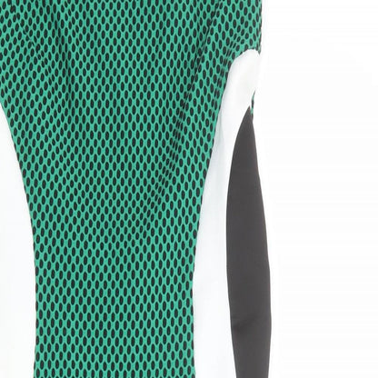 Close-up detail of ASOS women’s multicoloured colourblock polyester shift, size UK 10, round neck pullover