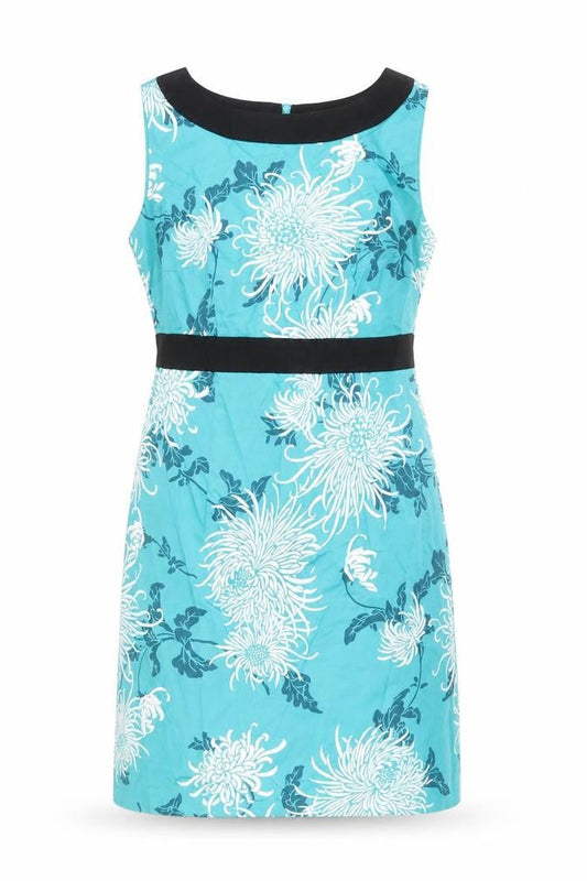 Oasis Womens Blue Floral Cotton Shift Size 10 Boat Neck Zip