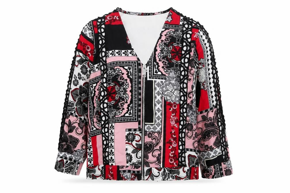 River Island Womens Multicoloured Geometric Polyester Basic Blouse Size 6 V-Neck
