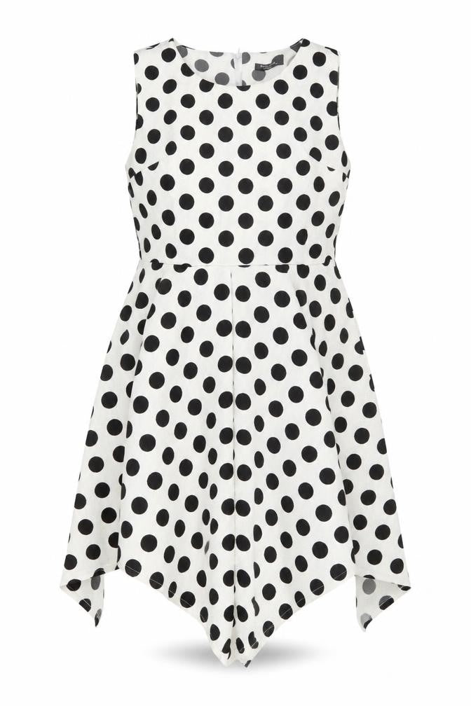 Real Form Womens White Polka Dot Polyester Trapeze & Swing Size 14 Round Neck Zip