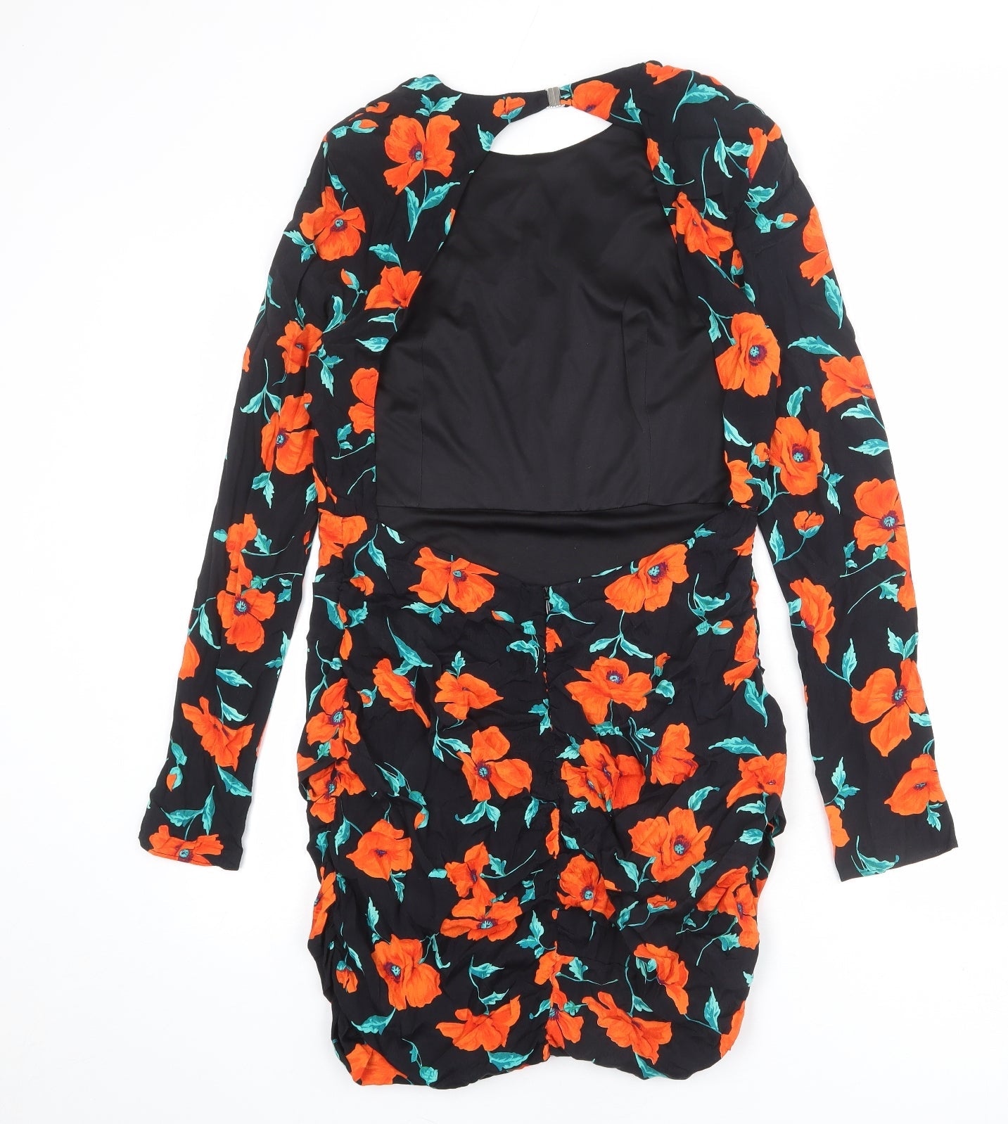 Zara Womens Black Floral Viscose A-Line Size L Round Neck Zip