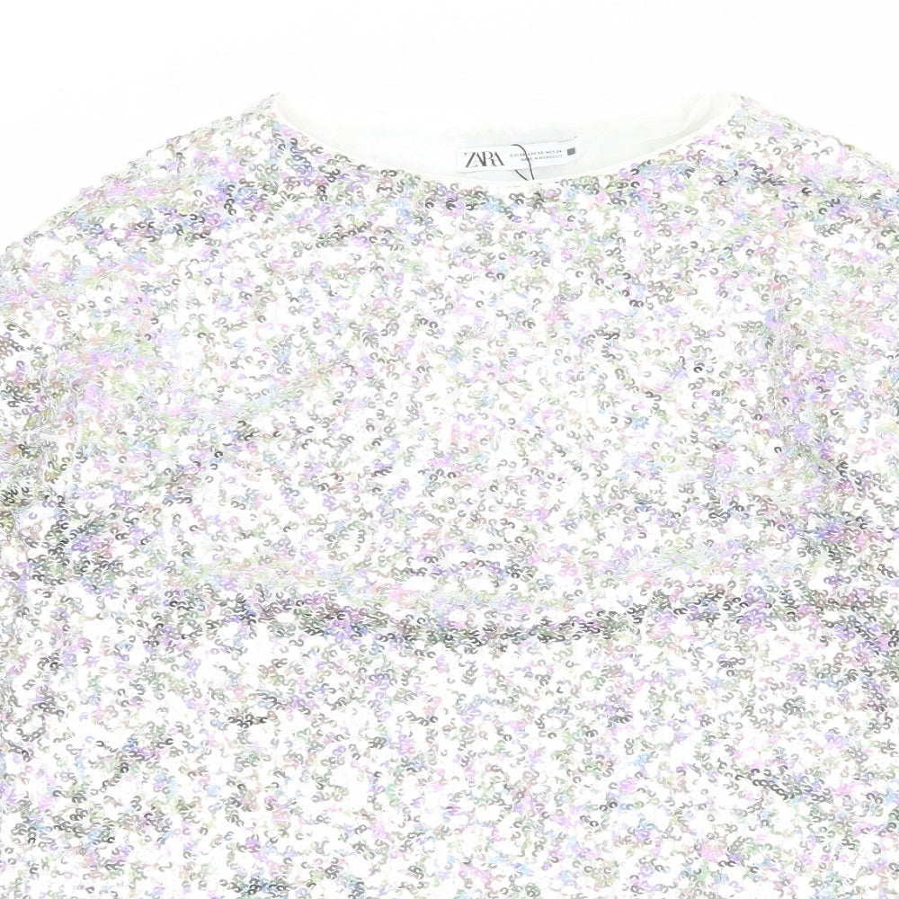 Zara Womens Silver Polyester Shift Size S Boat Neck Pullover