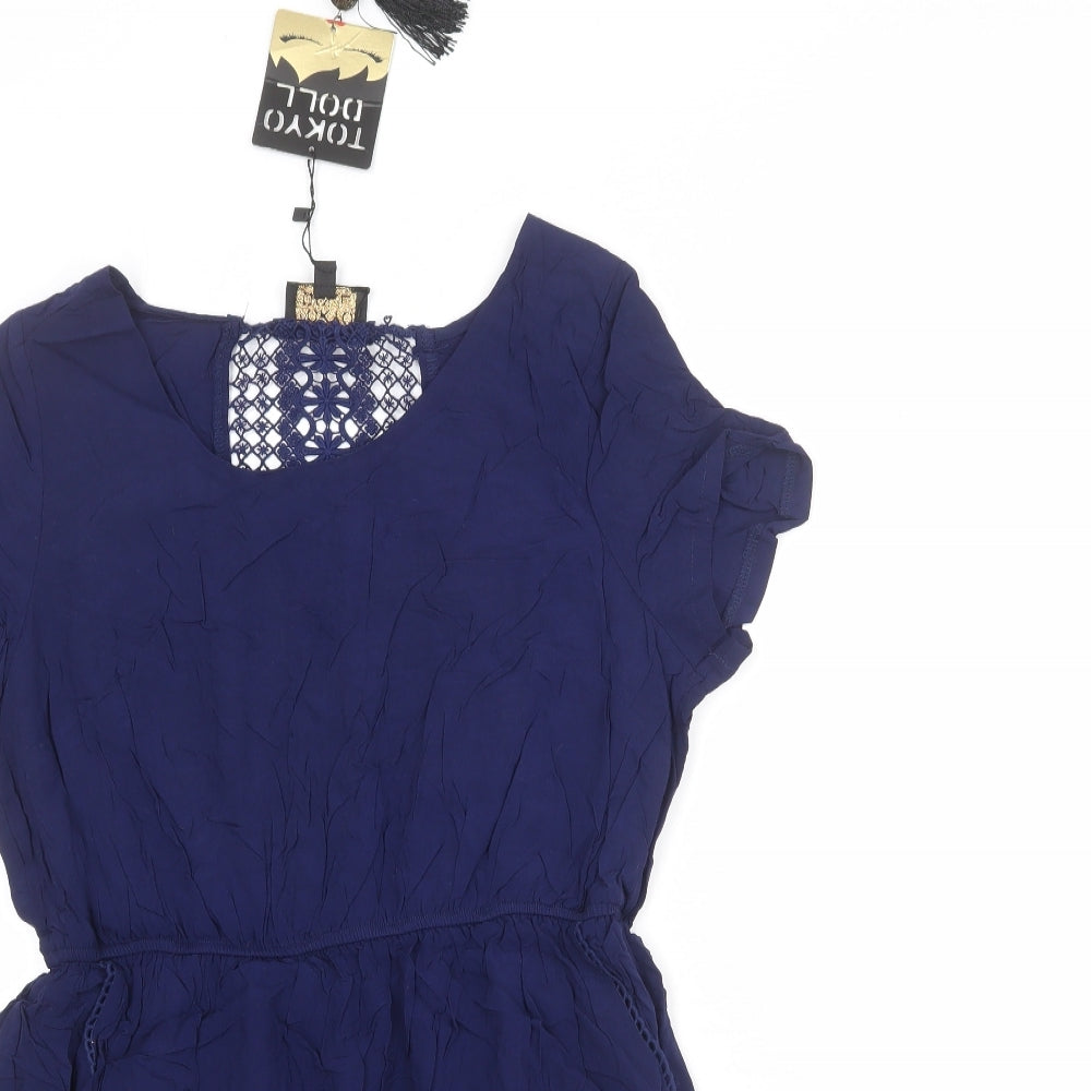 Tokyo Doll Womens Blue Viscose Skater Dress Size 14 Boat Neck Pullover