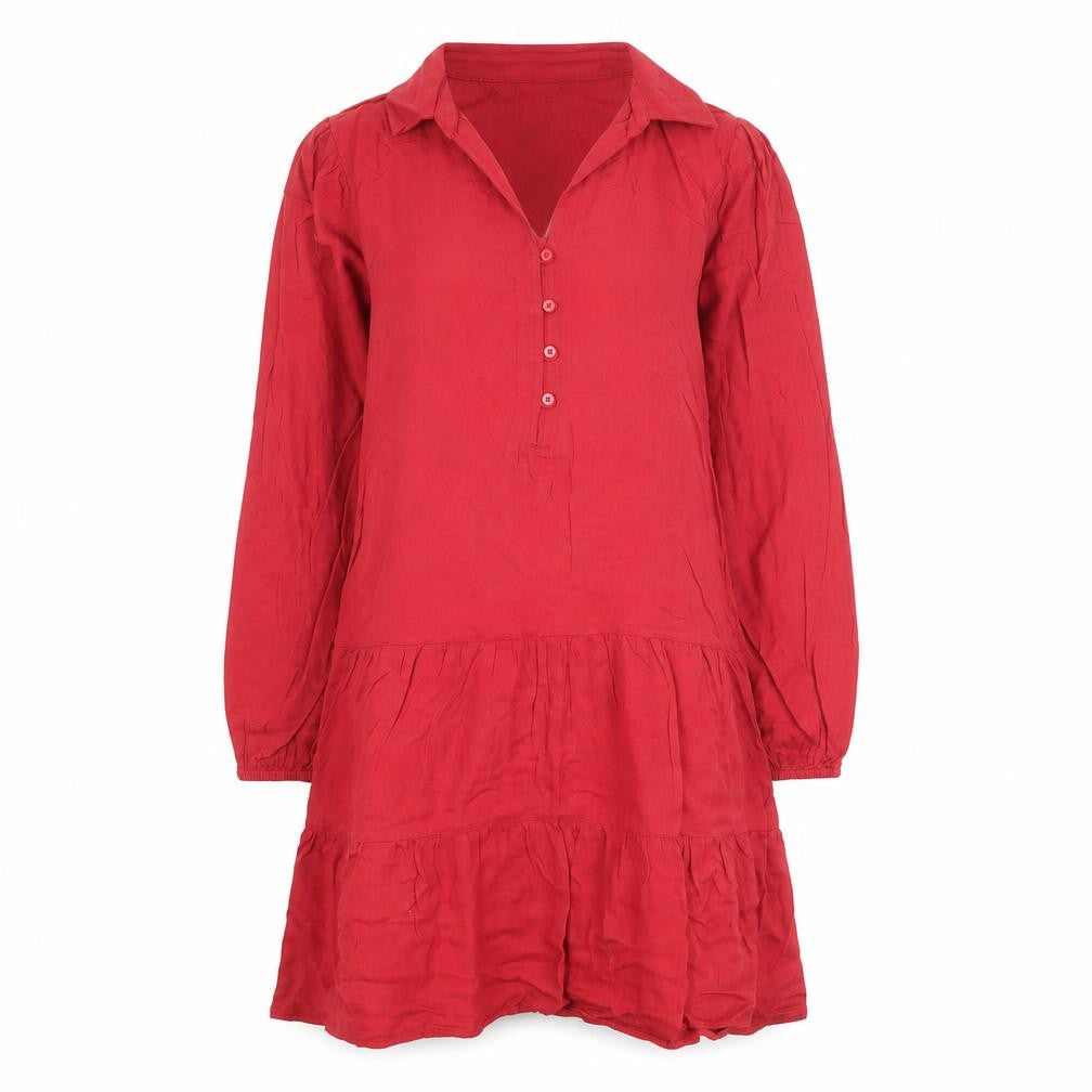 Marks & Spencer Womens Red Viscose Shirt Dress Size 6 Collared Button