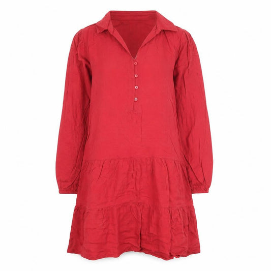 Marks & Spencer Womens Red Viscose Shirt Dress Size 6 Collared Button