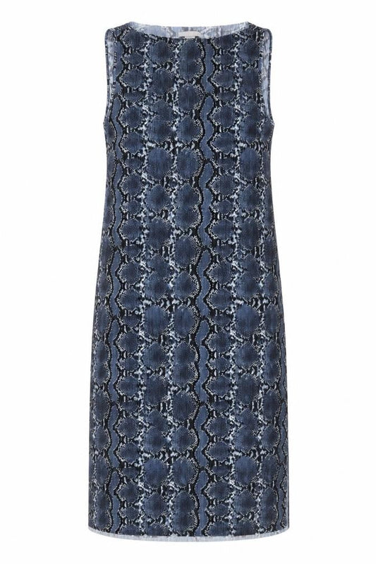 H&M Womens Blue Animal Print Polyester Shift Size M Boat Neck Pullover - Snake Print