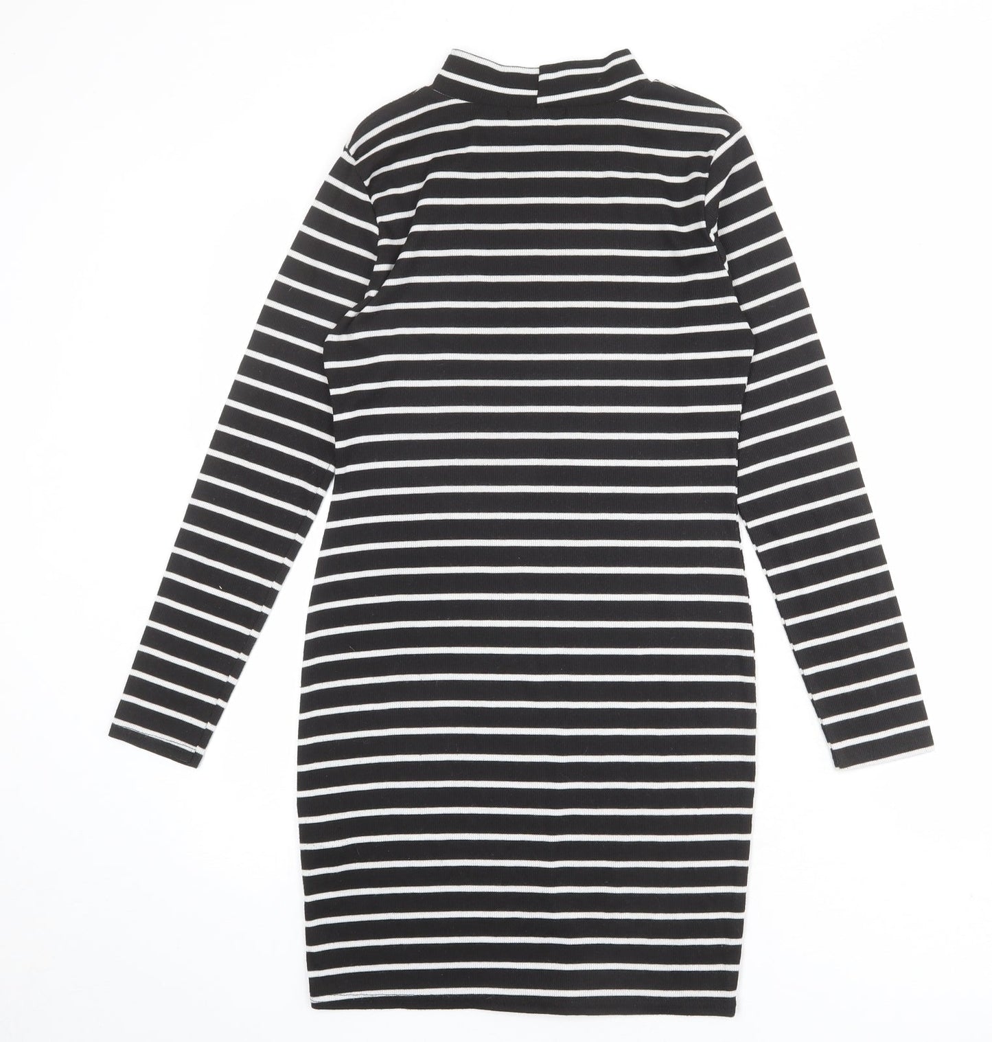 Cameo Rose Womens Black Striped Polyester T-Shirt Dress Size 14 Mock Neck Pullover