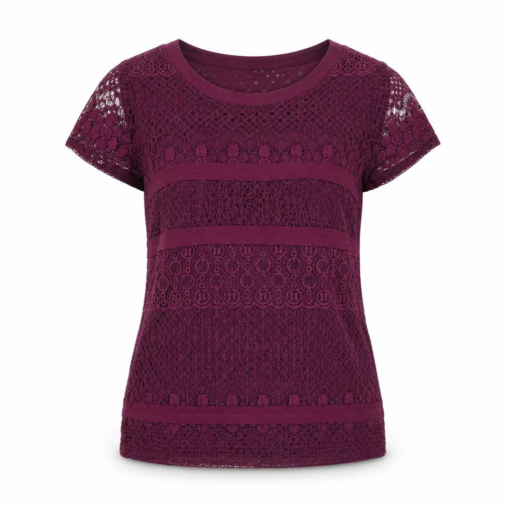Marks & Spencer Womens Purple Geometric Cotton Basic T-Shirt Size 10 Round Neck