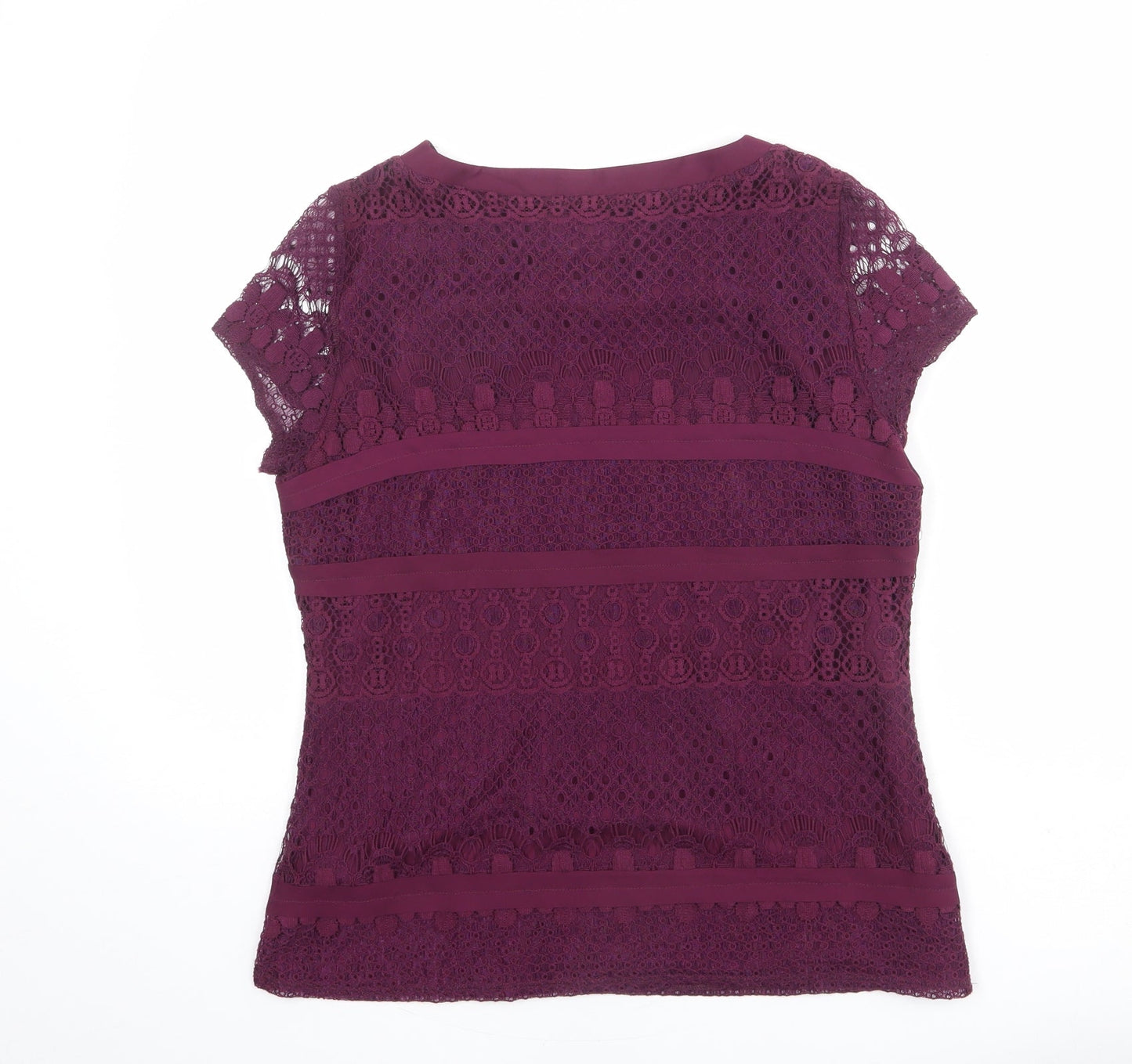 Marks and Spencer Womens Purple Geometric Cotton Basic T-Shirt Size 10 Round Neck