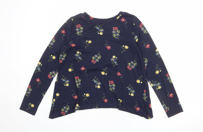 Marks & Spencer Womens Blue Floral Polyester Basic T-Shirt Size 10 Round Neck