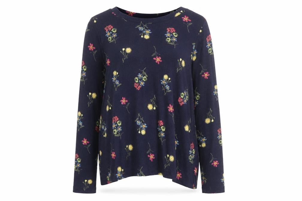 Marks & Spencer Womens Blue Floral Polyester Basic T-Shirt Size 10 Round Neck
