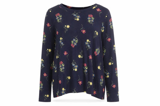 Marks and Spencer Womens Blue Floral Polyester Basic T-Shirt Size 10 Round Neck