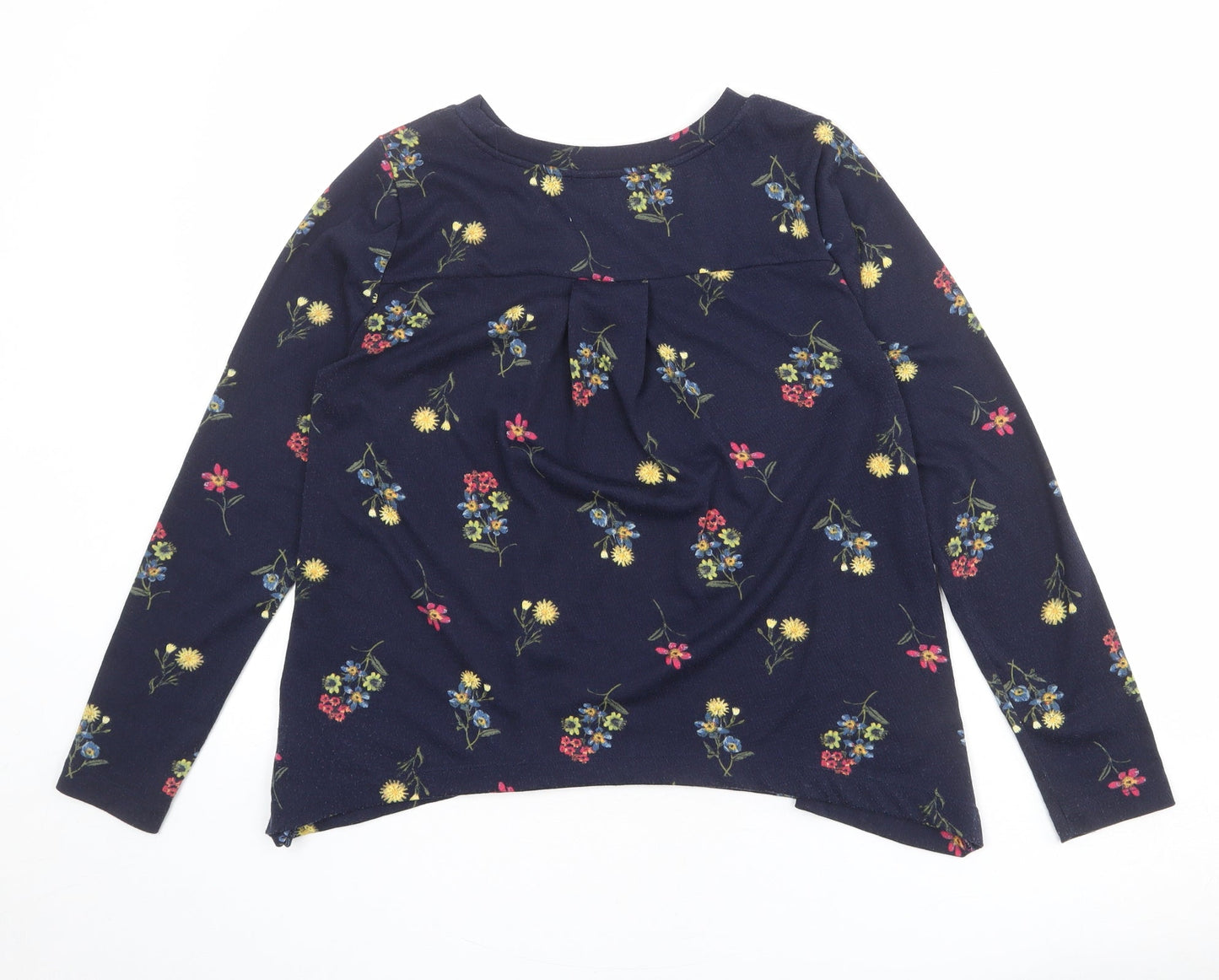Marks and Spencer Womens Blue Floral Polyester Basic T-Shirt Size 10 Round Neck