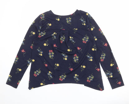 Marks & Spencer Womens Blue Floral Polyester Basic T-Shirt Size 10 Round Neck