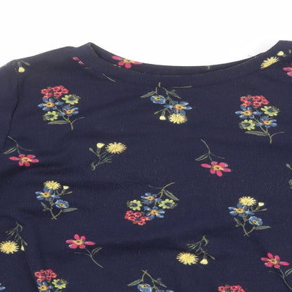 Marks & Spencer Womens Blue Floral Polyester Basic T-Shirt Size 10 Round Neck