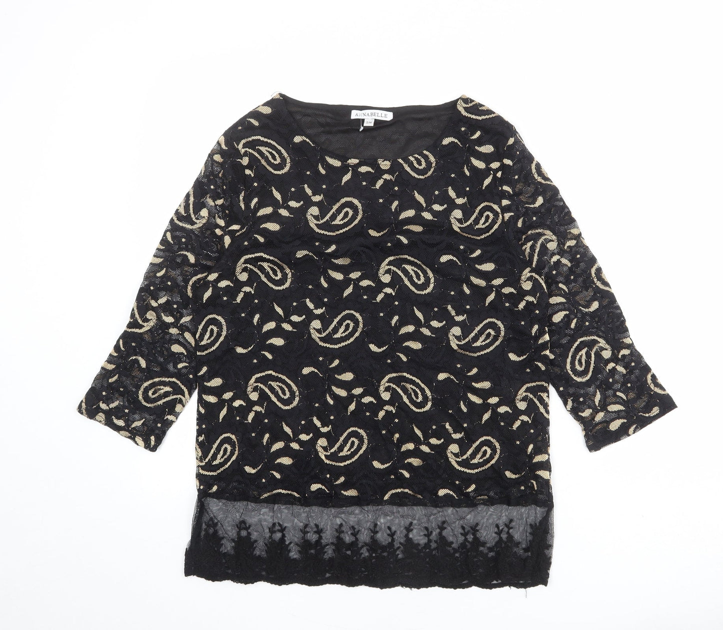 Annabelle Womens Black Geometric Polyester Basic Blouse Size S Round Neck - Size S-M