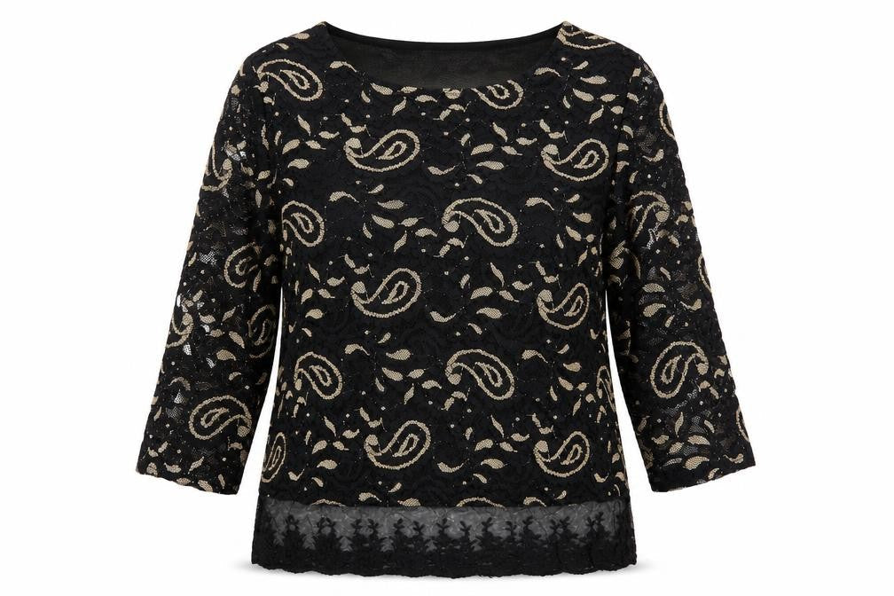 Annabelle Womens Black Geometric Polyester Basic Blouse Size S Round Neck - Size S-M