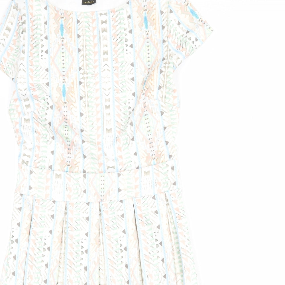 LASCANA Womens Multicoloured Geometric Polyester Fit & Flare Size 8 Boat Neck Pullover
