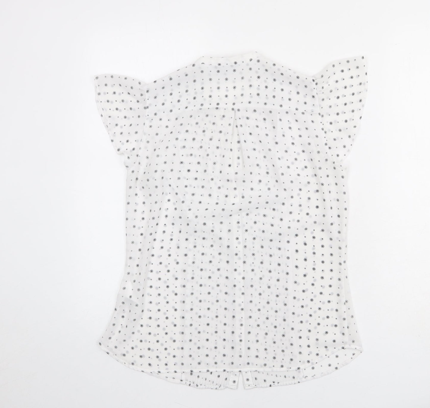 H&M Womens White Geometric Polyester Basic Button-Up Size 10 V-Neck