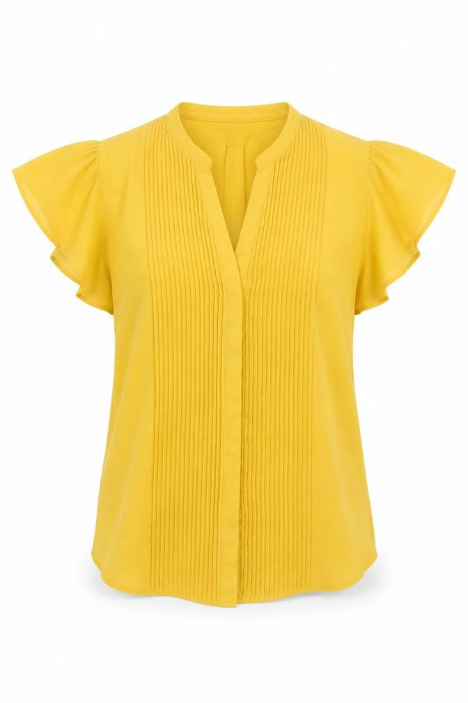 H&M Womens Yellow Polyester Basic Button-Up Size 8 V-Neck