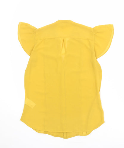H&M Womens Yellow Polyester Basic Button-Up Size 8 V-Neck