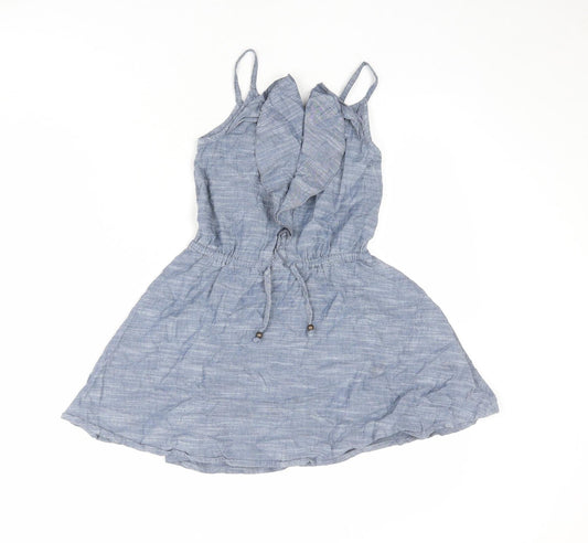 NEXT Girls Blue 100% Cotton A-Line Size 6 Years Round Neck Pullover - Elastic Waist