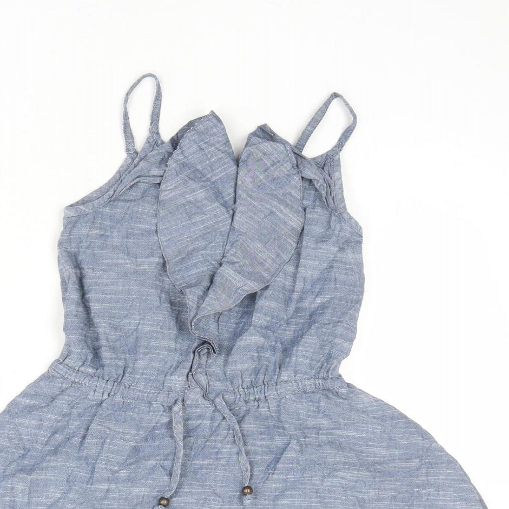 NEXT Girls Blue 100% Cotton A-Line Size 6 Years Round Neck Pullover - Elastic Waist