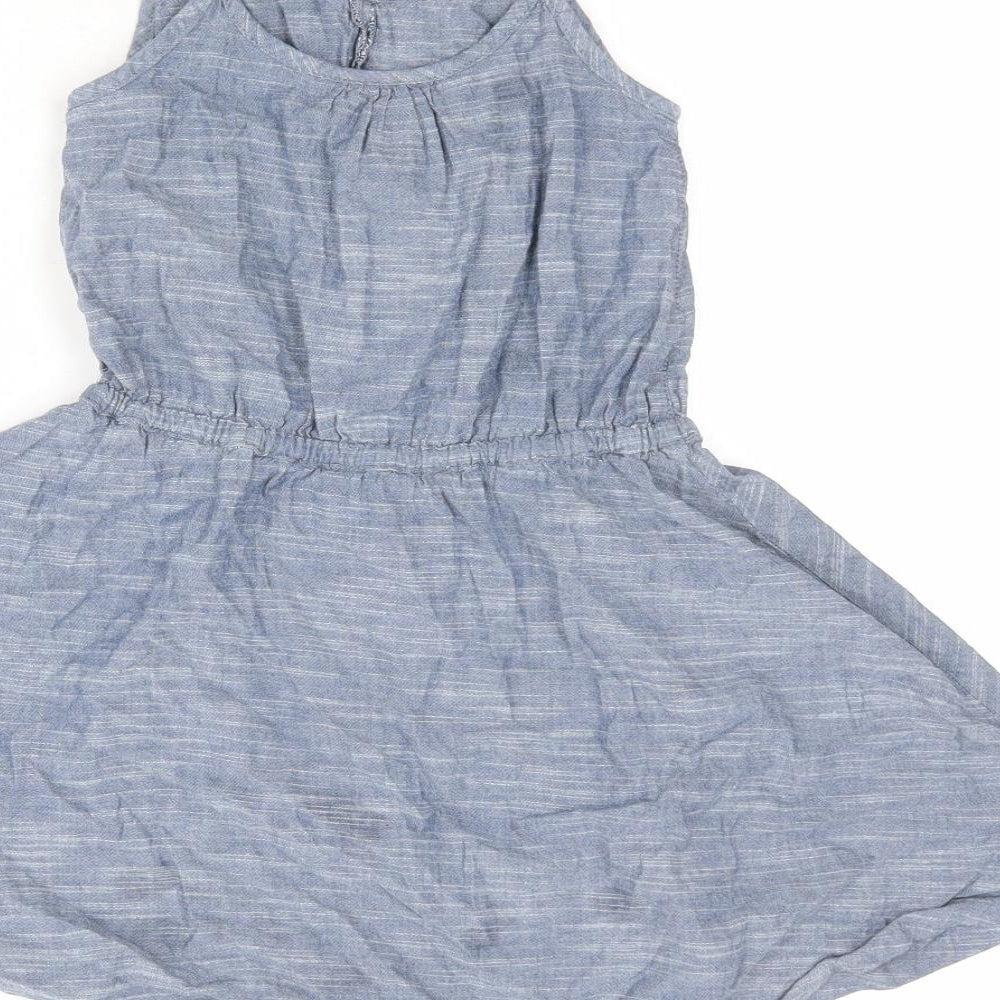 NEXT Girls Blue 100% Cotton A-Line Size 6 Years Round Neck Pullover - Elastic Waist