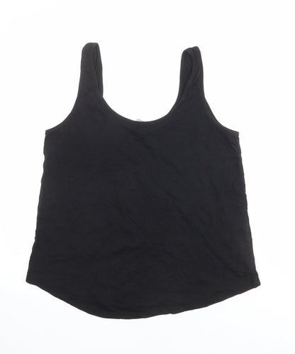 Additional front view of ASOS women’s black cotton basic tank, size UK 12, round neck