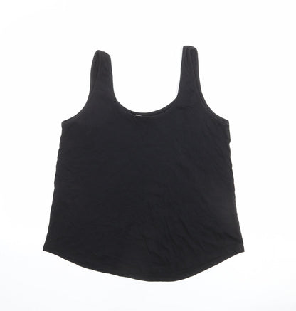 Back view of ASOS women’s black cotton basic tank, size UK 12, round neck