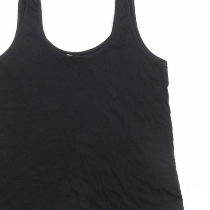 Brand and care label for ASOS women’s black cotton basic tank, size UK 12, round neck