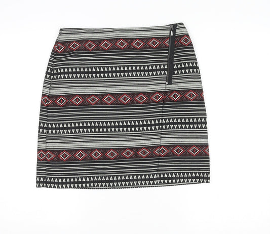 Marks and Spencer Womens Multicoloured Geometric Polyester A-Line Skirt Size 10 Zip