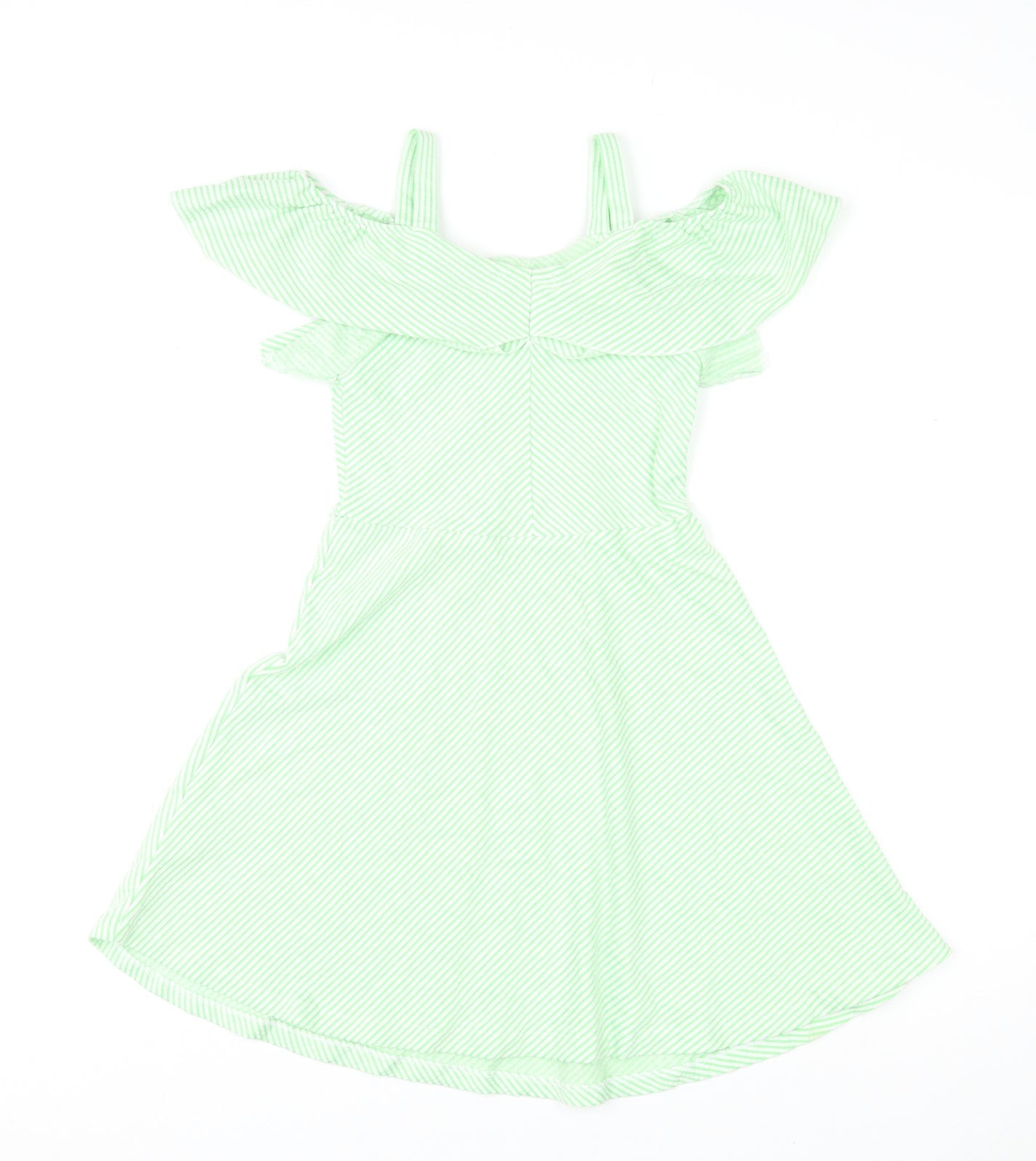 Zara Womens Green Striped Cotton Fit & Flare Size 10 Off the Shoulder Pullover