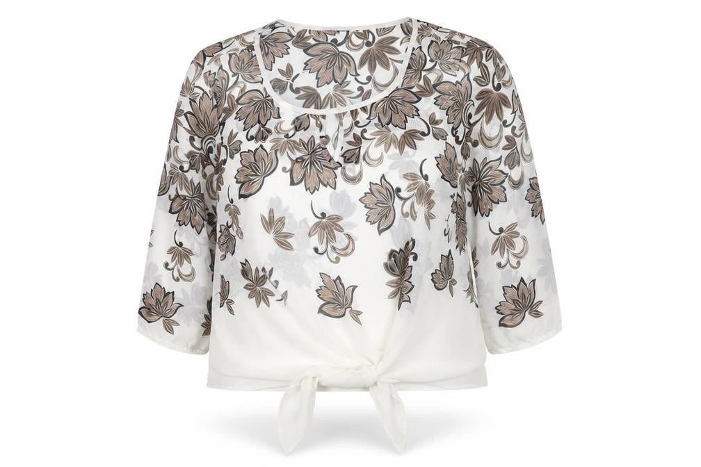 Bonmarché Womens Multicoloured Geometric Polyester Basic Blouse Size 18 Scoop Neck - Leaf Print Knot Front