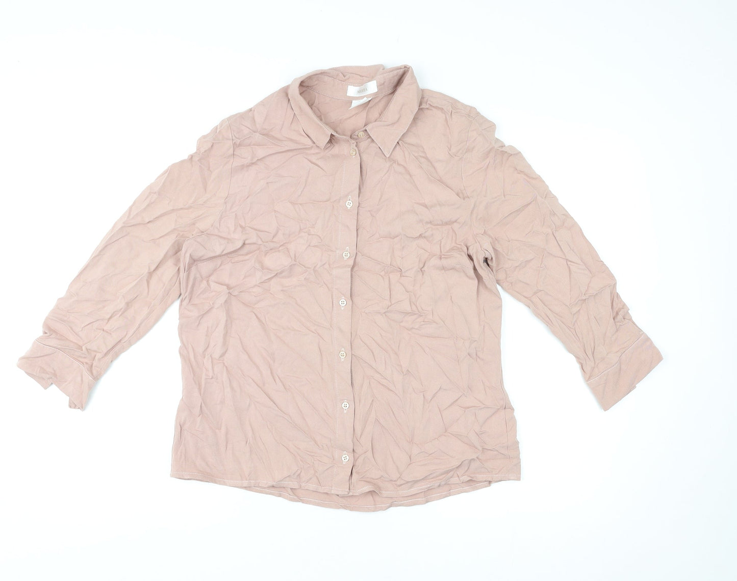 Mona Womens Pink Viscose Basic Button-Up Size 16 Collared