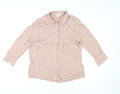 Mona Womens Pink Viscose Basic Button-Up Size 16 Collared
