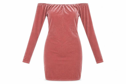 Front view of Missguided women’s pink polyester bodycon, size UK 8, boat neck pullover