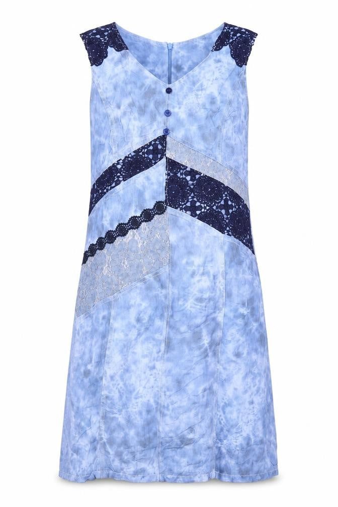 Pause Cafe Womens Blue Tie Dye Viscose Shift Size 10 V-Neck Zip