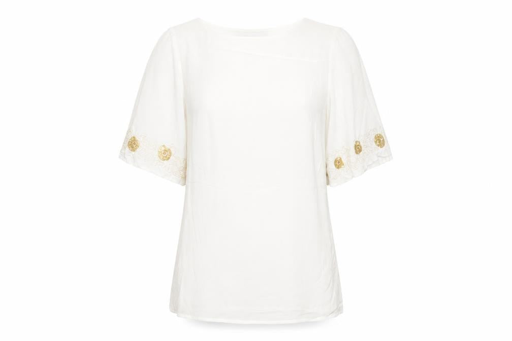 Cotton Edits Womens White Viscose Basic Blouse Size 10 Round Neck