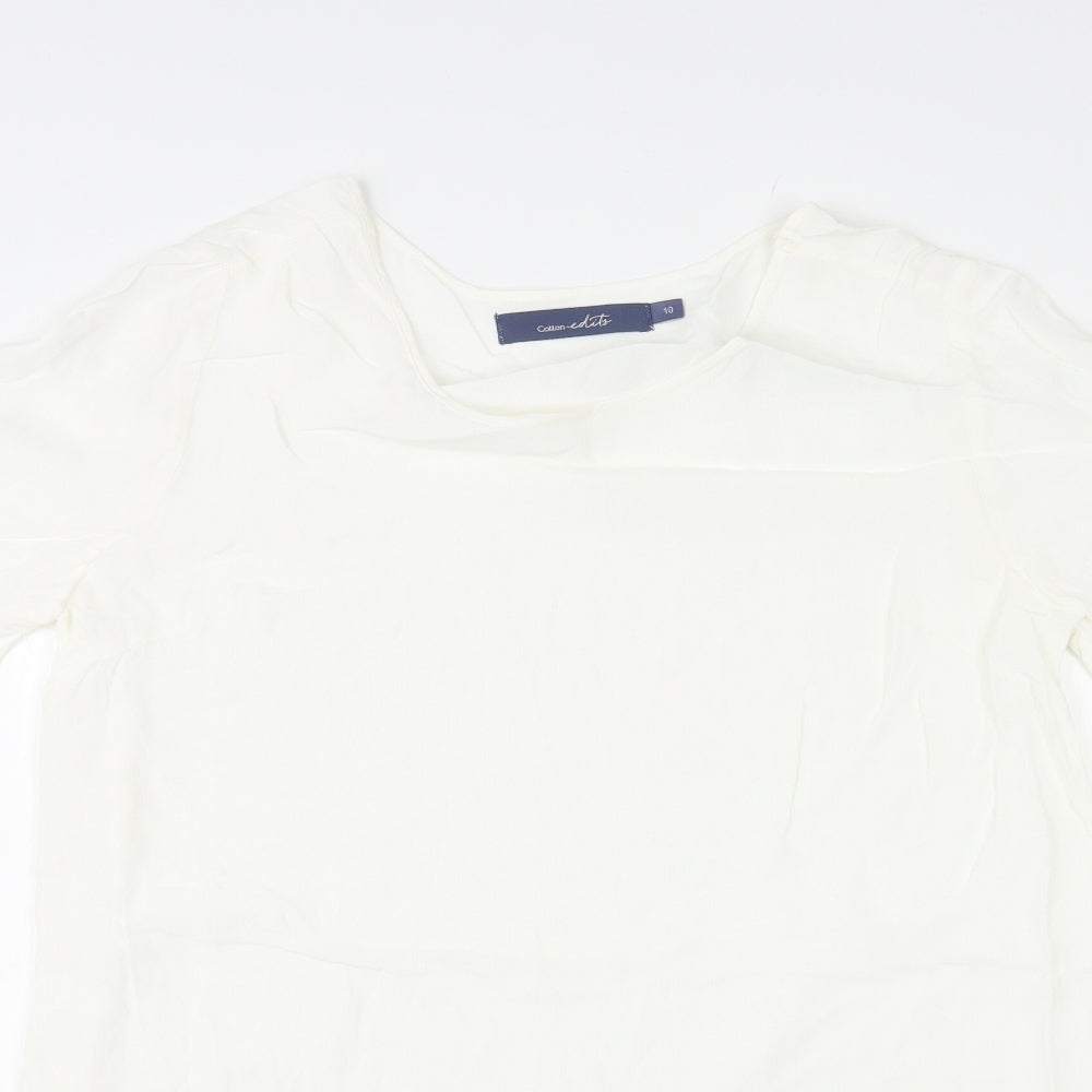 Cotton Edits Womens White Viscose Basic Blouse Size 10 Round Neck