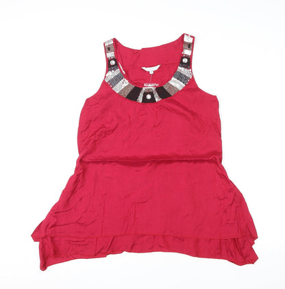 Additional front view of Red Herring women’s red viscose basic tank, size UK 14, round neck