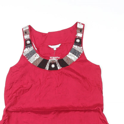 Close-up detail of Red Herring women’s red viscose basic tank, size UK 14, round neck
