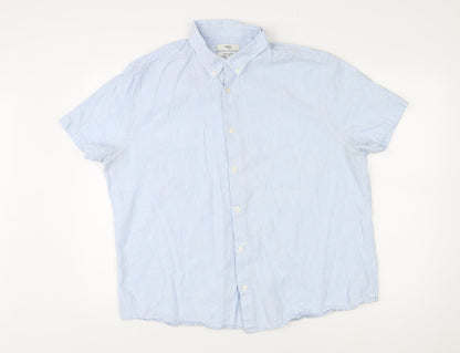 Marks & Spencer Womens Blue Striped Linen Basic Button-Up Size 2XL Collared