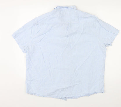 Marks & Spencer Womens Blue Striped Linen Basic Button-Up Size 2XL Collared