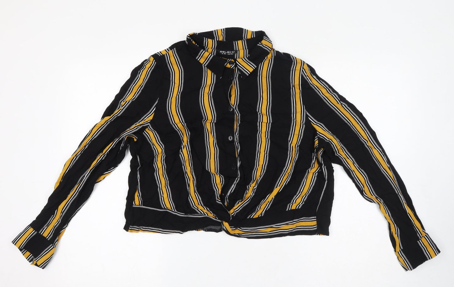 Select Womens Black Striped Viscose Basic Button-Up Size 16 Collared