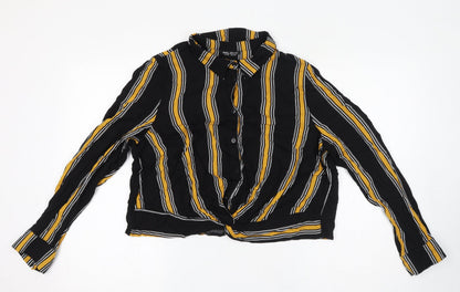 Select Womens Black Striped Viscose Basic Button-Up Size 16 Collared