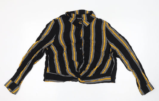 Select Womens Black Striped Viscose Basic Button-Up Size 16 Collared